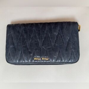 Miu Miu Navy Chevron Leather Wristlet